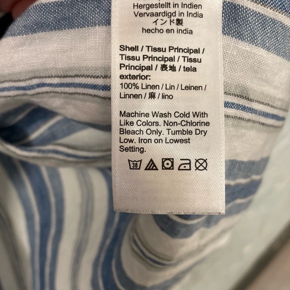 Men's J. Crew Irish Linen Button Down - Slim Medium - White, Blue, Grey Stripes - Picture 5 of 5